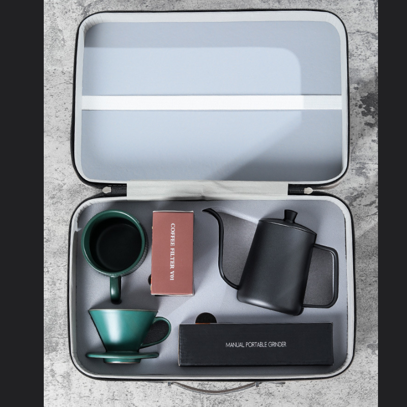 CAFEGENS Ceramic Pour Over Coffee Travel Gift Box Set Drip Type V60 Grinder Combination Green Cup