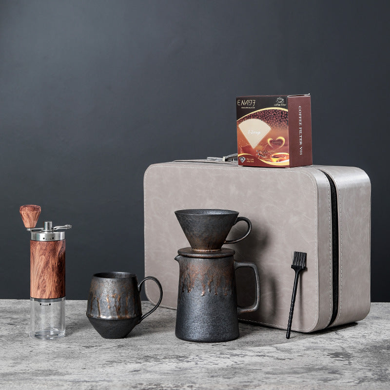 CAFEGENS Ceramic Pour Over Coffee Travel Gift Box Set Drip Type V60 Grinder Combination Industrial Style