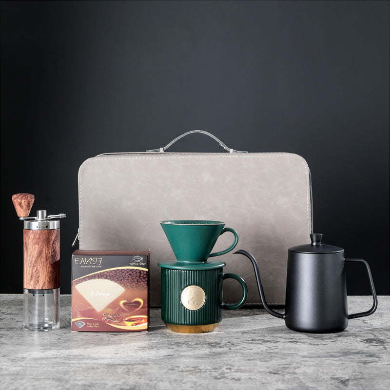 CAFEGENS Керамический набор для кофе, подарочная коробка для путешествий, капельный тип V60, комбинированная кофемолка, зеленая чашка 